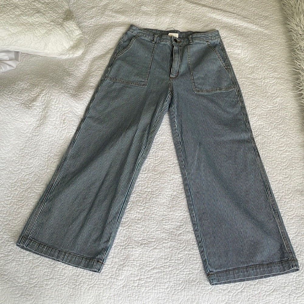 Wide Leg Striped Denim Jeans